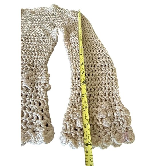 Handmade Crochet Sweater w/Floral Details Long Sleeve Cotton See photos 4sizing - Picture 4 of 5